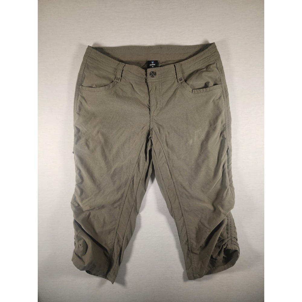 Kuhl Capri Cinch Pants Womens 10 Green Crop Hiking Utility Drawstring Zip Pocket